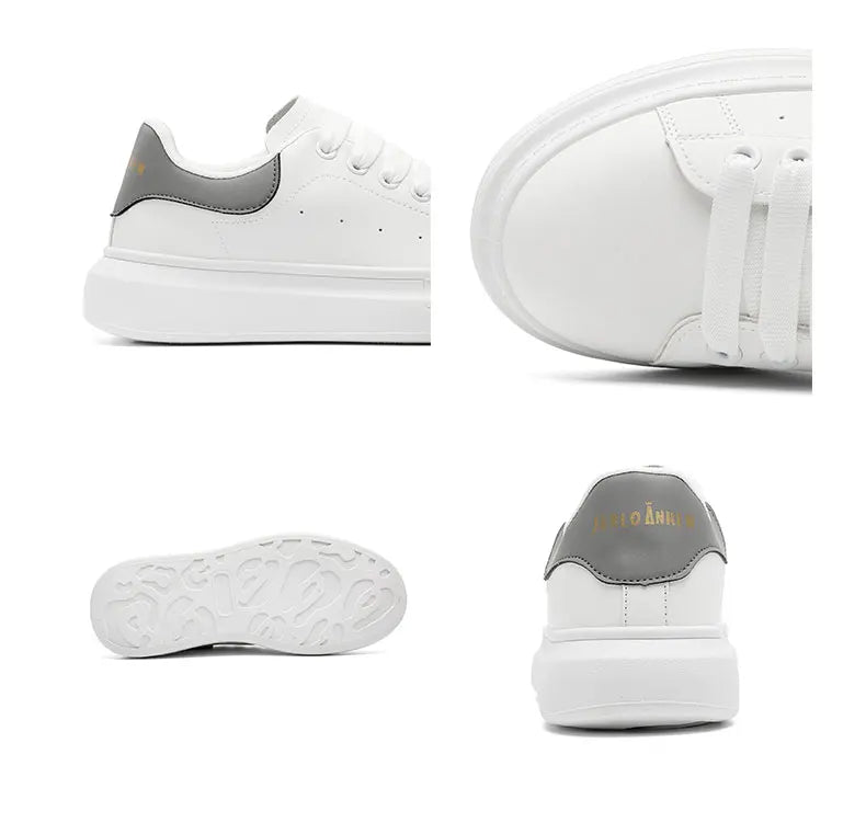 White Minimalist Sneakers for Men Comfy Leather Casual Sneakers Platform Skateboard Shoes Outdoor Low-Cut Men's Sports Shoes