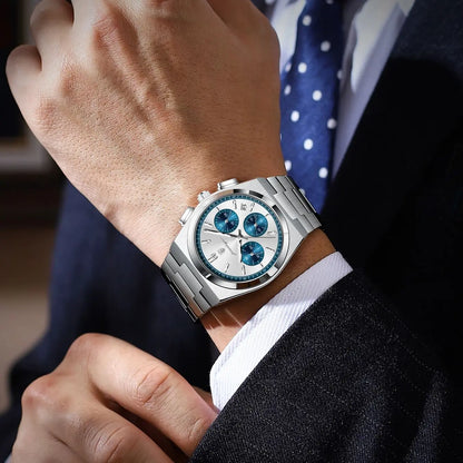 POEDAGAR Herrenuhr – Luxuriöser Chronograph aus Edelstahl, mit Datumsanzeige, wasserdicht und leuchtend – Sportliche Quarz-Armbanduhr