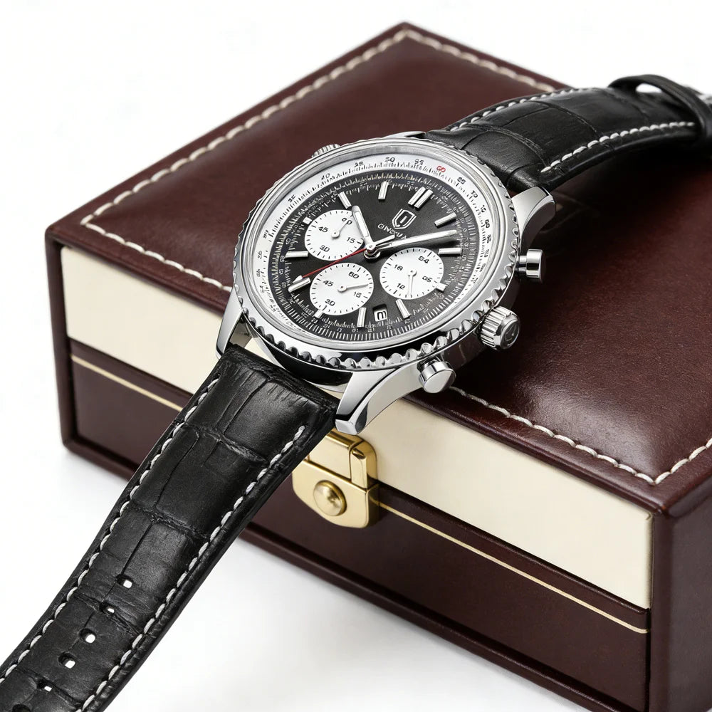 QINGXIYA Montre de luxe pour homme, à quartz, étanche, luminescente, avec date et chronographe, bracelet en cuir, montre-bracelet militaire et sportive pour homme, Reloj