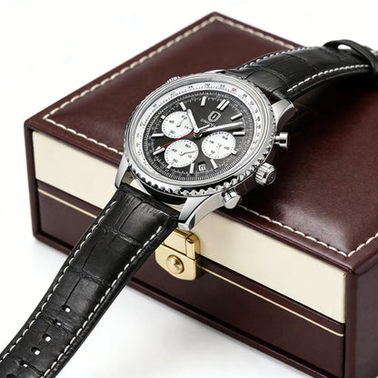QINGXIYA Montre de luxe pour homme, à quartz, étanche, luminescente, avec date et chronographe, bracelet en cuir, montre-bracelet militaire et sportive pour homme, Reloj