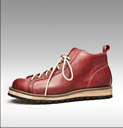 KOWM cowhide Hiking shoes men's walking boot British trekking shoes thick soled cowhide high top motorcycle boots ankle sneakers