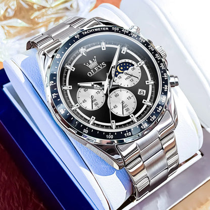 OLEVS Men's Watches Fashion Sports Green Watch For Men Multifunctional Quartz Wristwatches Men Waterproof Leather reloj hombre