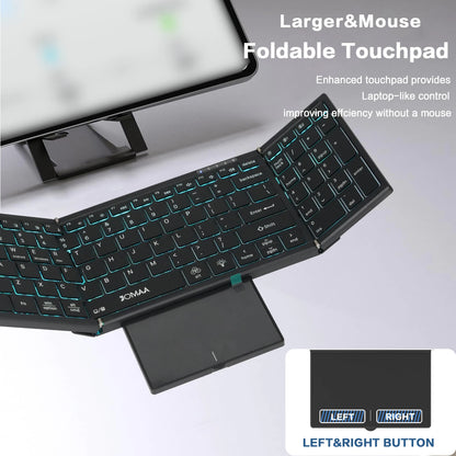 Teclado táctil inalámbrico Bluetooth de modo dual con retroiluminación RGB, 98 teclas, teclado de oficina plegable para PC/portátil/Mac - Negro