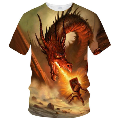 Sommermodetrend: kreatives, lässiges, weiches und bequemes Kurzarm-T-Shirt mit 3D-Druck und Drachenmuster