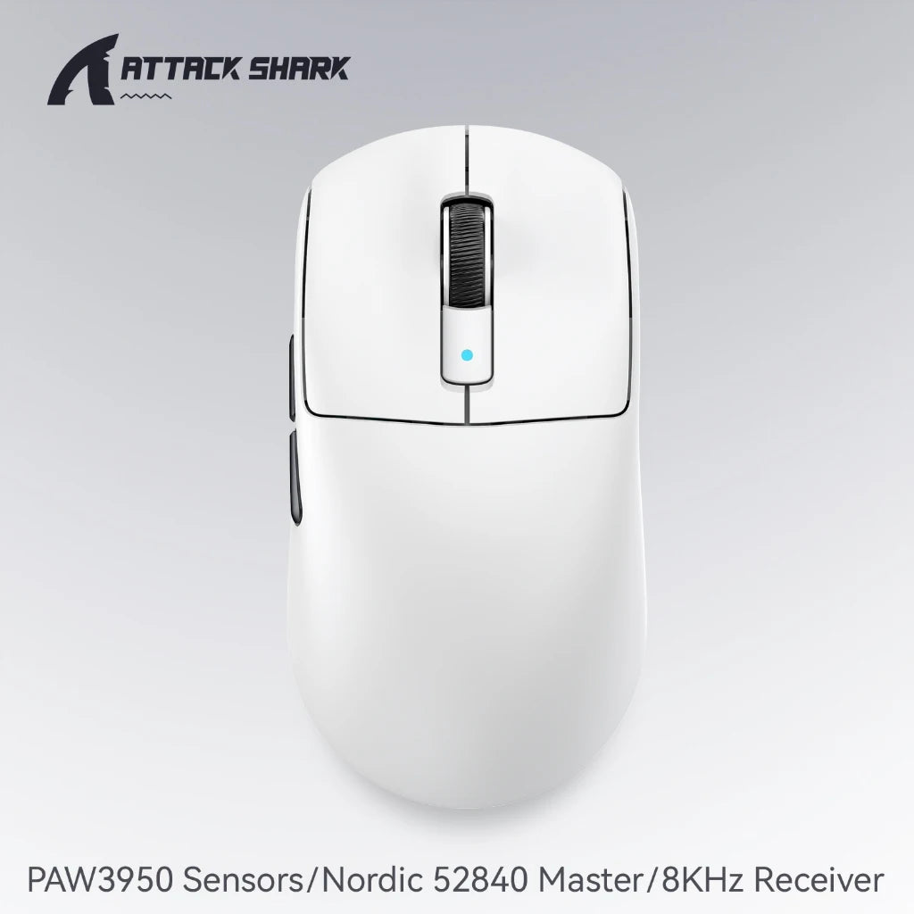 Attack Shark R6 žaidimų pelė, 38g itin lengva, belaidė su PAW3950 8K apklausos dažniu, Nordic 52840, 24000DPI, trijų režimų