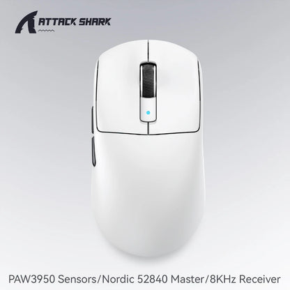 Attack Shark R6 žaidimų pelė, 38g itin lengva, belaidė su PAW3950 8K apklausos dažniu, Nordic 52840, 24000DPI, trijų režimų