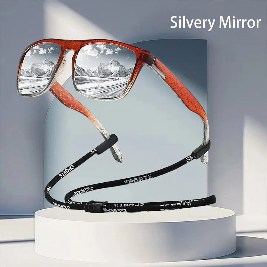 With Chain Fashion Vintage Glittering Material Square Sunglasses Men Women Fishing Driving Classic Brand Designer Sun Glasse