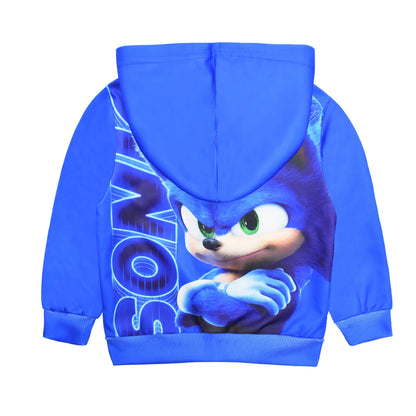 Felpa con cappuccio unisex per bambini con costume di Sonic the Hedgehog, blu, per Halloween, cosplay e feste in maschera