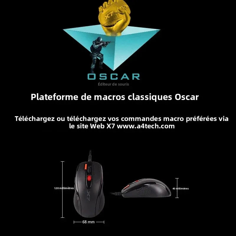 Rato Gaming A4TECH X7 X-710BK Oscar, 2000DPI, 1000HZ, roda 4D, memória integrada de 160K, Oscar Mouse Editor, sem driver