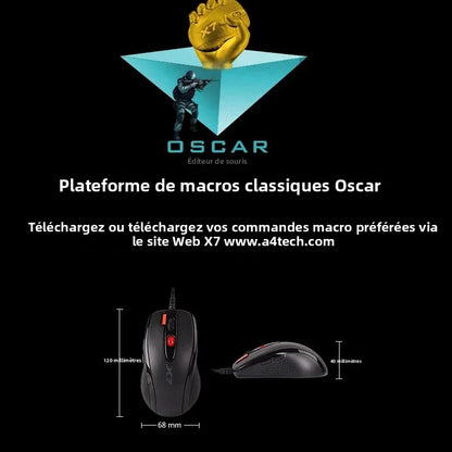 Rato Gaming A4TECH X7 X-710BK Oscar, 2000DPI, 1000HZ, roda 4D, memória integrada de 160K, Oscar Mouse Editor, sem driver