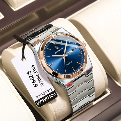 POEDAGAR Luxury Men's Watches Waterproof Luminous Date Week Men Watch Stainless Steel Casual Fashion Quartz Man Wristwatch Reloj
