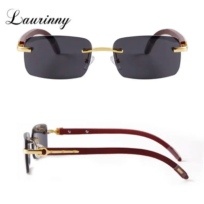 Classic Stylish Rectangle Rimless Sunglasses Women Men Brand Design Luxury Vintage Sun Glasses Frameless Wood Leg Frame Eyewear