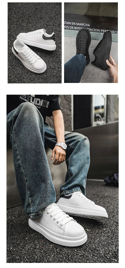 White Minimalist Sneakers for Men Comfy Leather Casual Sneakers Platform Skateboard Shoes Outdoor Low-Cut Men's Sports Shoes