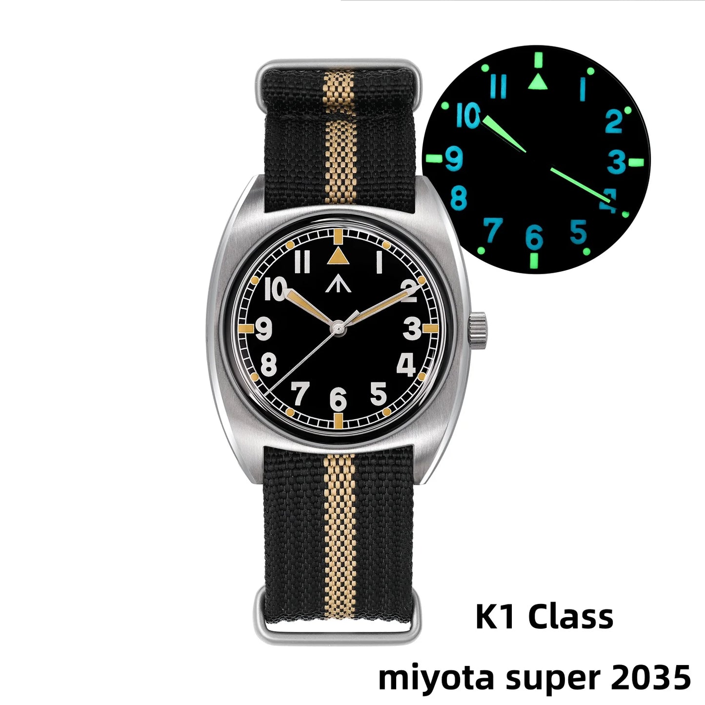 Relógio Militado ML17 Miyota Super 2035/ GL12 com movimento de quartzo, Luminova C3 e BGW9, 100m à prova de água, em aço inoxidável