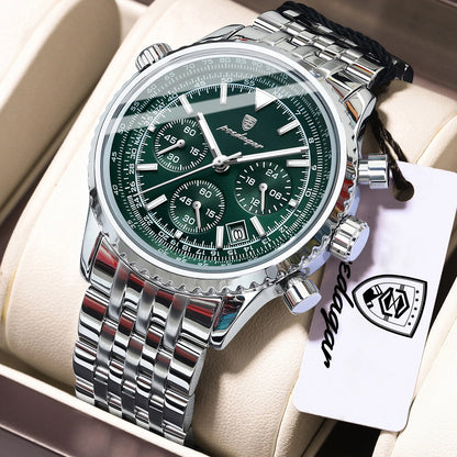 POEDAGAR: relojes de lujo para hombre. Cronógrafo con fecha, de acero inoxidable. Reloj deportivo para hombre, resistente al agua y con luminiscencia. Reloj de cuarzo de estilo militar para hombre.