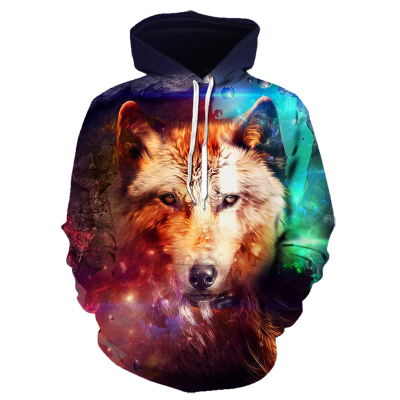 Bluzy z kapturem z nadrukiem 3D wilka, dla mężczyzn i kobiet, modne, casualowe, oversize, pulower w stylu hip-hop Harajuku, streetwearowe hoodie