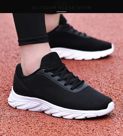 Men's Casual Sports Shoes, Black Mesh Breathable Running Shoes, Soft Sole Lightweight Flat Work Shoes