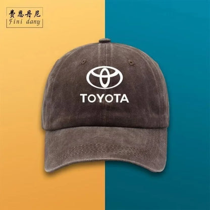 New 2026 high-quality Toyota pure cotton baseball cap with a vintage washed soft-top design, suitable for outdoor cycling and su