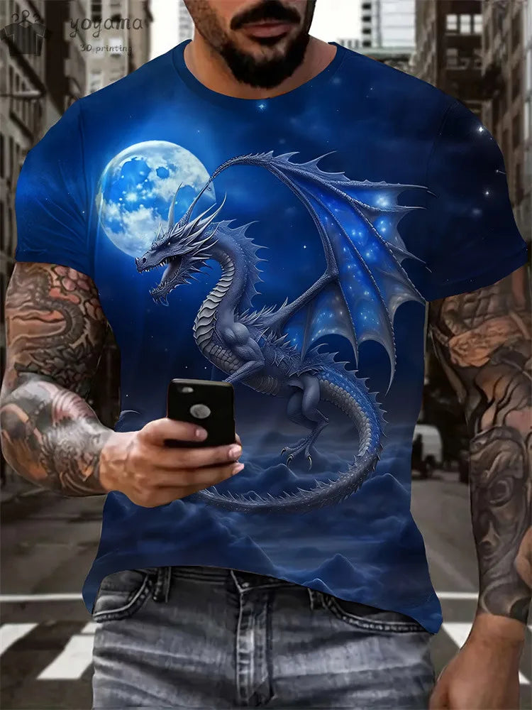 Animal Dragon 3D Print Sport Rychleschnoucí Prodyšné Pánské Tričko Outdoor Street Harajuku Běh Fitness Krátký rukáv Oblečení Top Léto