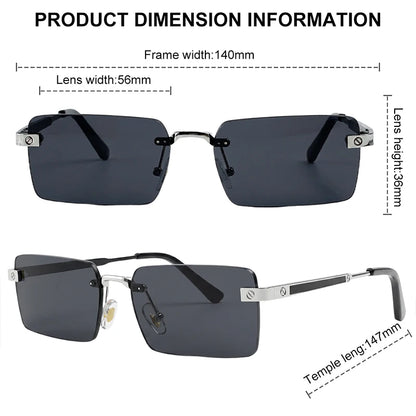 Vintage Rimless Rectangle Sunglasses Men 2026 Luxury Brand Designer Square Metal Frame Sun Glasses Hip Hop Y2K Fashion Eyewear