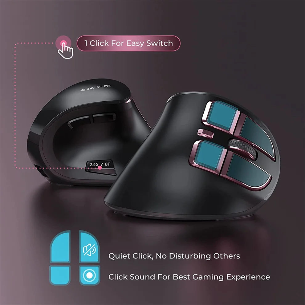 Jomaa 2.4G+Bluetooth Vertical Mouse Wireless for Apple Mac Laptop Notebook 9 Buttons Rechargeable Gaming Mouse for PC Ipad