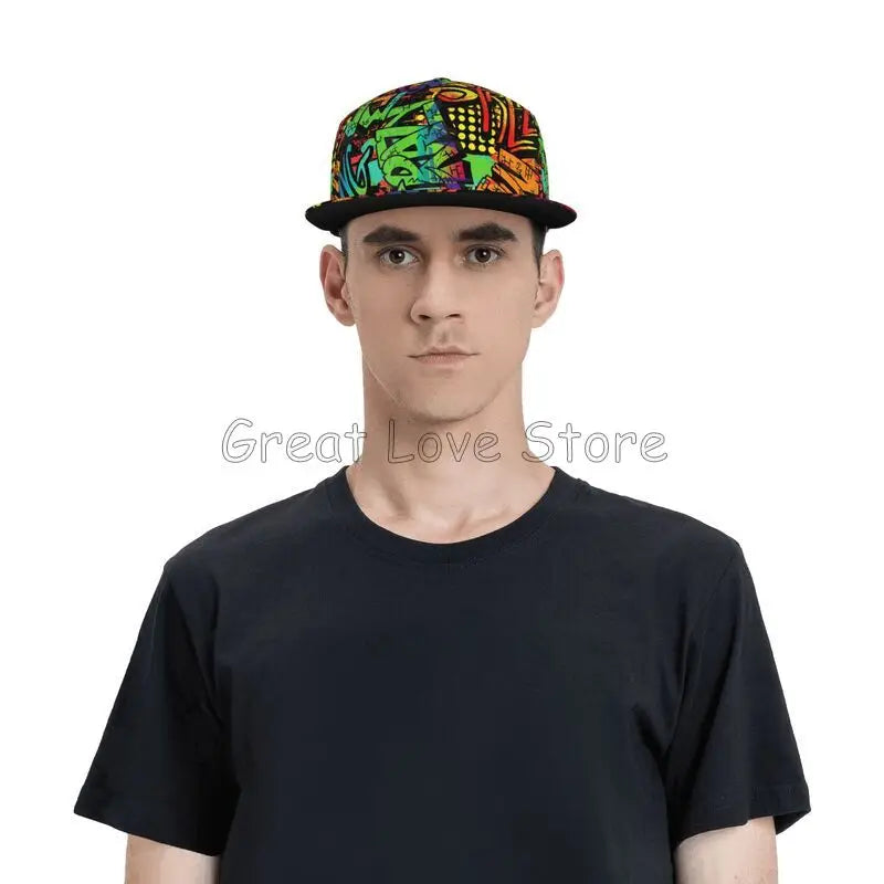 Colorful Graffiti Art Print Baseball Cap Adjustable Snapback Hat for Men Women Unisex Hip Hop Caps Flat Bill Brim Hats