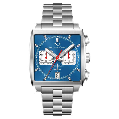 Specht & Sohne New Classic herreur med kvartsværk, blå, rustfrit stål, japansk VK63-værk, ægte læder, Montre Homme 39 mm