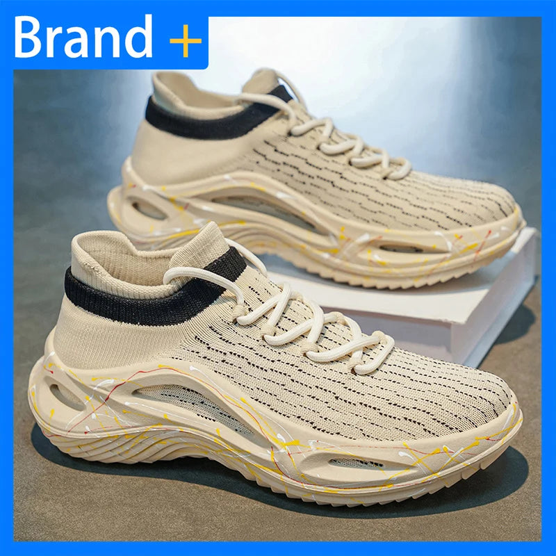 Men Sports Shoes Soft Light Mesh Thick Sole Anti Slip Tennis Shoes Spring Lace Up Outdoor Fitness Running Shoes