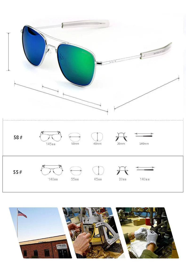 RE Sunglasses Man American Army Military Aviation Pilot Sun Glasses Glass Lens Woman Luxury Brand Vintage Metal Titanium Frame