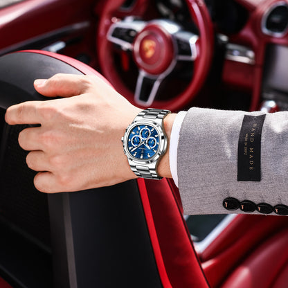POEDAGAR Men’s Luxury Stainless Steel Quartz Watch  Waterproof Chronograph with Luminous Dial & Date