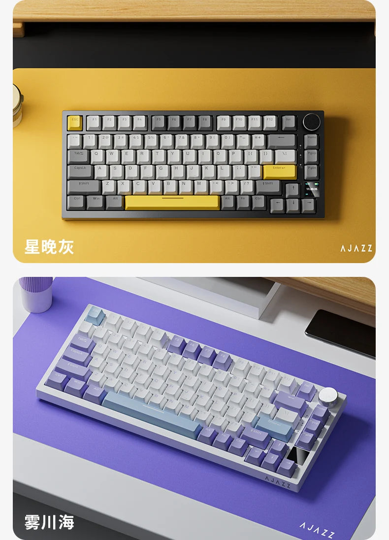 AJAZZ AK820 Tastiera meccanica layout compatto 70%/illuminazione RGB/switch hot-swappable, con connessione cablata, wireless e Bluetooth