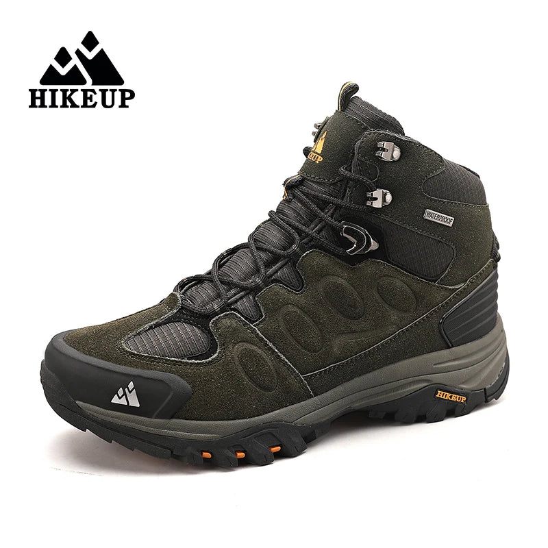 HIKEUP Scarponi da trekking da uomo alti, scarpe invernali da outdoor, con lacci, antiscivolo, sportive, casual, da trekking, in pelle scamosciata, calde