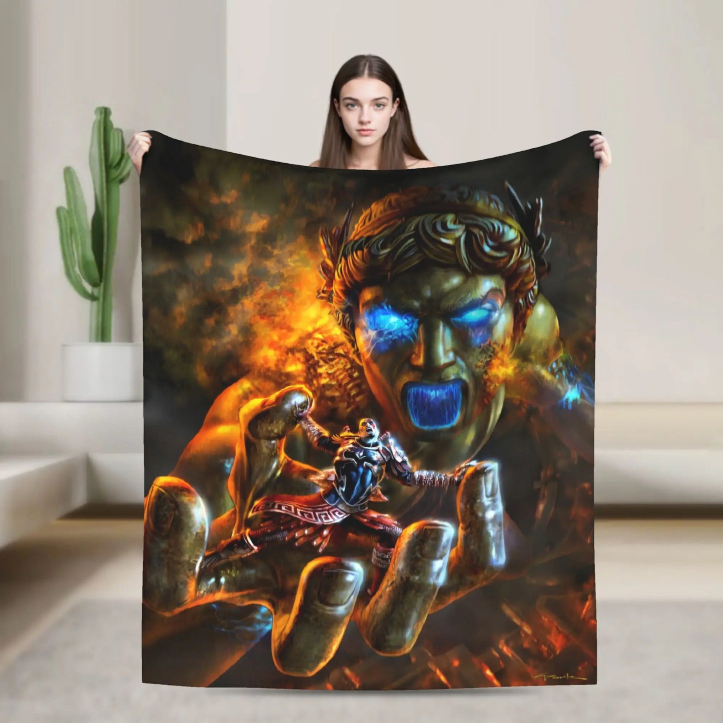 God of War Games Kratos Cartoon Blanket Warm Soft Pattern Plush Throw Blanket For Couch Chair Sofa Bed Bedspread Bed Cover