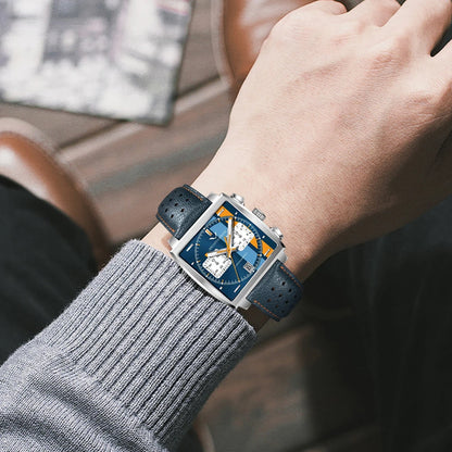 Specht & Sohne New Classic herreur med kvartsværk, blå, rustfrit stål, japansk VK63-værk, ægte læder, Montre Homme 39 mm