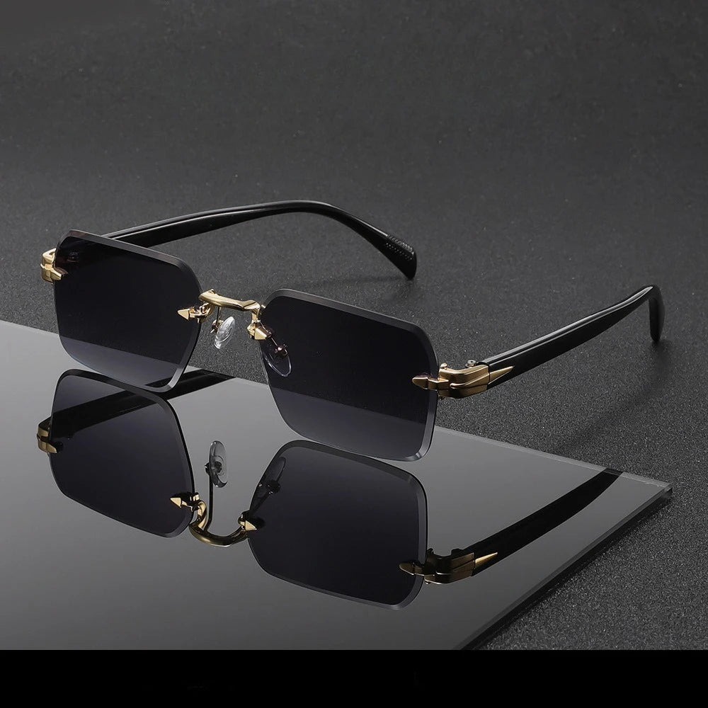 Metal Rimless Sunglasses Metal Hinges Men's Women's Beveled Edge Outdoor UV Protection Eyewear Brand Designer Stylish Glasses