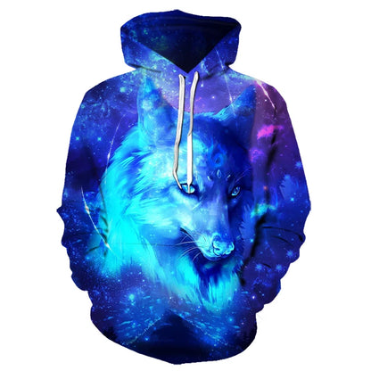 Bluzy z kapturem z nadrukiem 3D wilka, dla mężczyzn i kobiet, modne, casualowe, oversize, pulower w stylu hip-hop Harajuku, streetwearowe hoodie