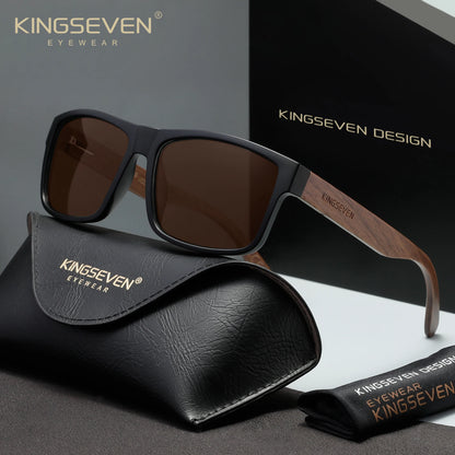 KINGSEVEN Lunettes de soleil tendance en bois pour homme et femme, lunettes rondes tendance, verres polarisés UV400, monture large pour homme, lunettes rétro