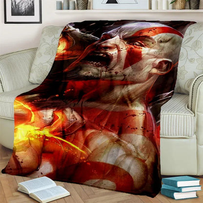 3D God of War Games Gamer Kratos HD Blanket,Soft Throw Blanket for Home Bedroom Bed Sofa Picnic Travel Office Cover Blanket Kids