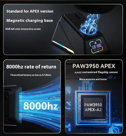 Ajazz AJ179 APEX Wireless Gaming Mouse with Color Screen Base, Bluetooth, PAW3395, 400mAh Battery, 8000Hz Refresh Rate