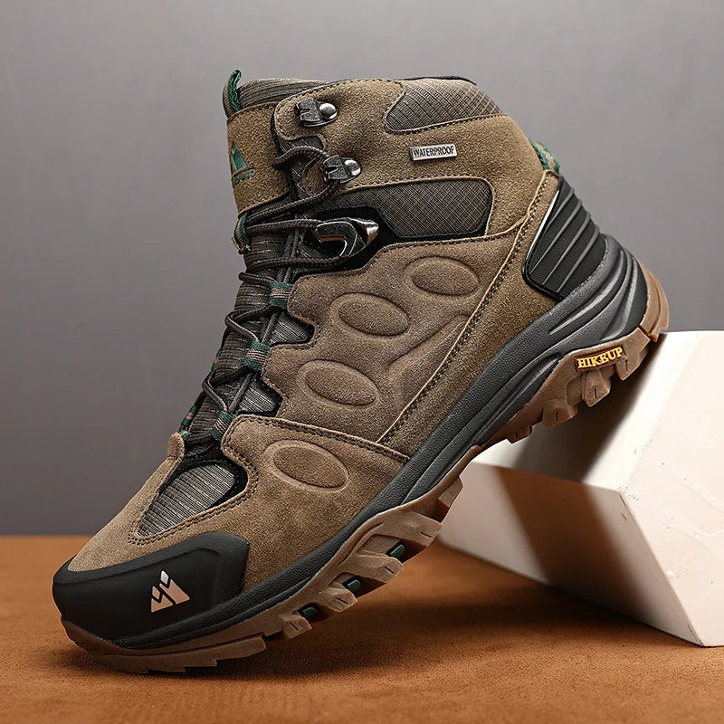 HIKEUP Scarponi da trekking da uomo alti, scarpe invernali da outdoor, con lacci, antiscivolo, sportive, casual, da trekking, in pelle scamosciata, calde