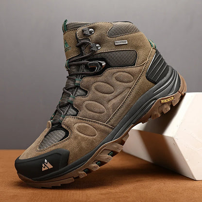 HIKEUP Scarponi da trekking da uomo alti, scarpe invernali da outdoor, con lacci, antiscivolo, sportive, casual, da trekking, in pelle scamosciata, calde