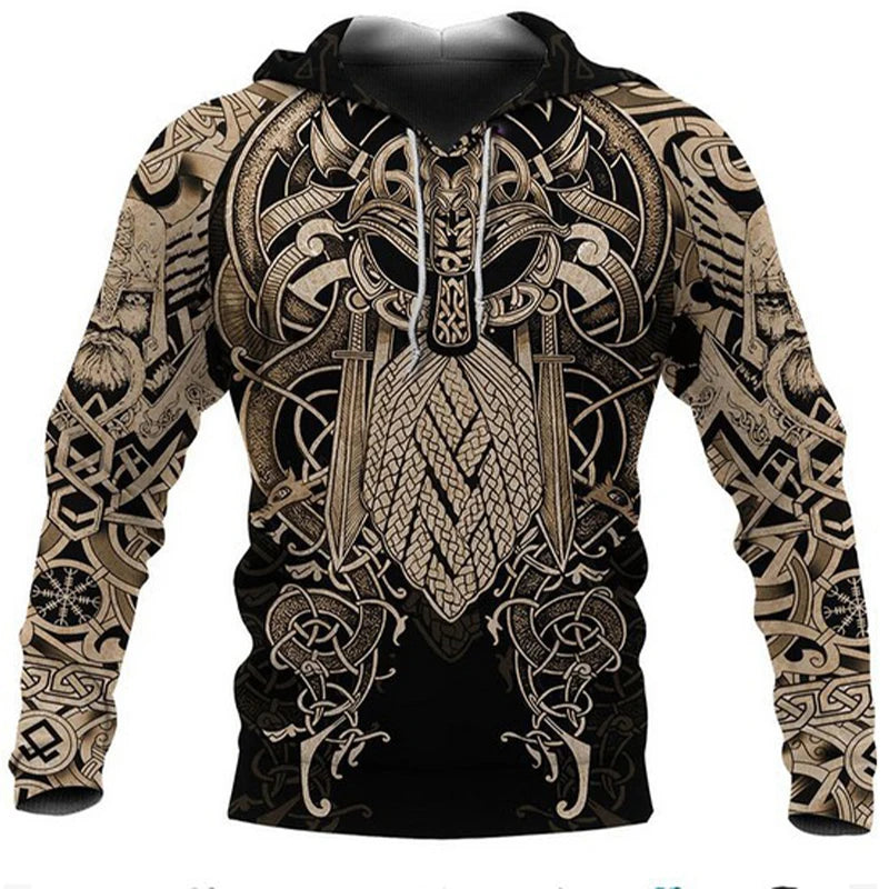 2024 Mens Hoodies Eagle Tattoo Pattern Vikings 3D Printed Fashion Casual Harajuku Hip Hop Autumn And Winter Oversized Sudaderas