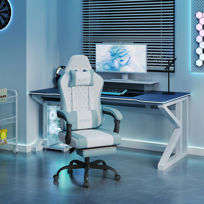 Fotel komputerowy obrotowy WOLTU z funkcją masażu, ergonomiczny fotel biurowy z poduszką i podnóżkiem, gamingowy fotel z regulacją wysokości