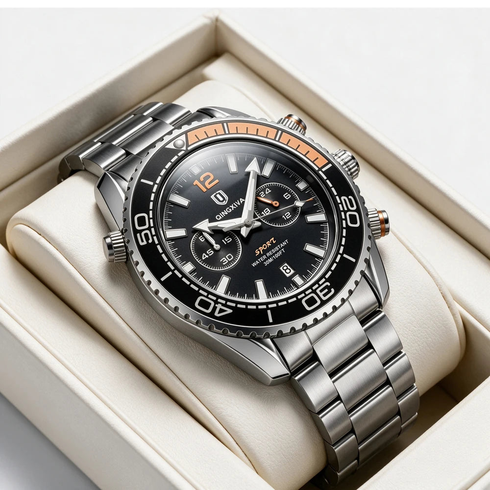 Reloj de pulsera de lujo para hombre de la marca QINGXIYA, cronógrafo deportivo resistente al agua con fecha luminosa, reloj de cuarzo informal para hombre