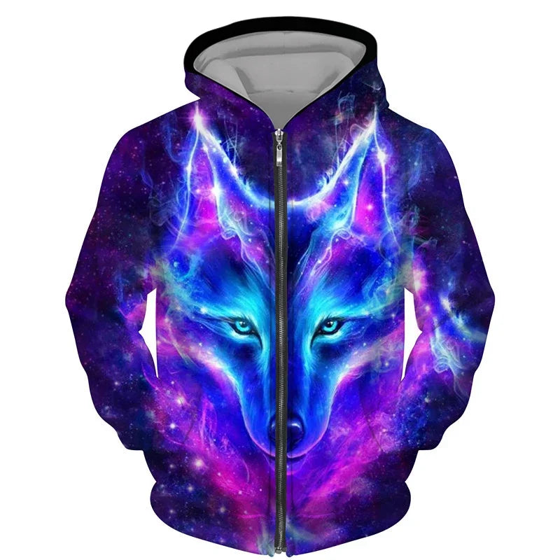 Cool 3D Wolf Printed Zipper Hoodies Fashion Men/Women Streetwear Hooded Jacket Coat Unisex Casual Hip Hop Pullover Sweatshirts