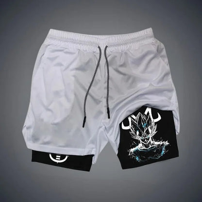 Dragon Ball Printed Men's Shorts Summer Women's Sports Compression Gym Shorts Double-Layer 2-in-1 Pant Quick-Drying Beach Shorts