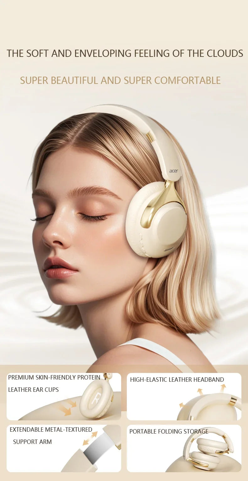 Acer OHR524 ANC Wireless Bluetooth Headphones with 360° Surround Sound, Active Noise Cancelling Over-Ear Headphones, HD Mic, Bluetooth 5.4, 100H Battery