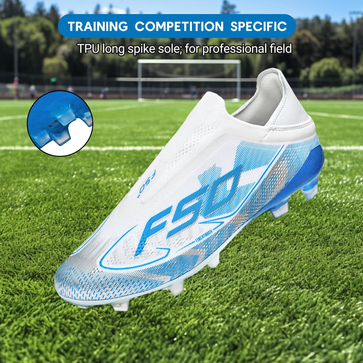 Classic AG/FG football shoes，TPU Wear-resisting Long Studs，PU Mixed Fabric Upper，Non-slip Comfortable for Kids Outdoor Football