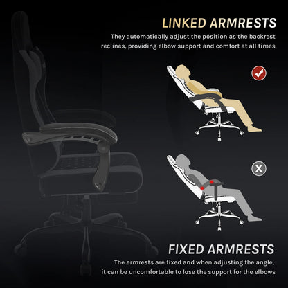 Fotel komputerowy obrotowy WOLTU z funkcją masażu, ergonomiczny fotel biurowy z poduszką i podnóżkiem, gamingowy fotel z regulacją wysokości