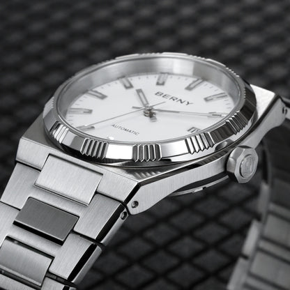 Montre automatique pour homme BERNY, dorée, verre saphir, aiguilles luminescentes, 100 % originale, équipée d'un mouvement PT5000, revêtement antireflet, modèle de luxe avec lunette interchangeable, étanche 5 ATM.